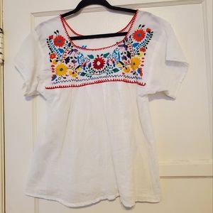 Mexican floral and butterfly embroidered top. Light sheer material. Size M. EUC